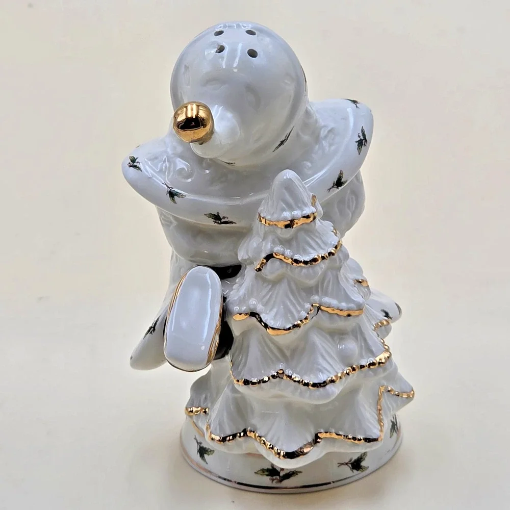 Holly Holiday Santa Ceramic Salt & Pepper Shakers Gold Trim Home Vintage 1999
